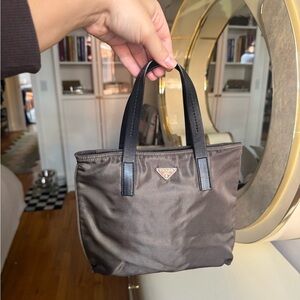 AUTHENTIC Prada Tessuto Brown Nylon Mini bag with Black Straps
